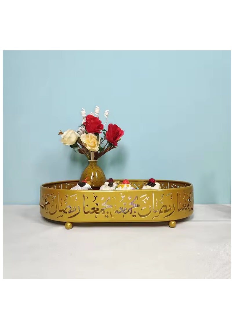 Ramadan Dessert Tray Eid Ramadan Decoration Ramadan Party Serving Tray Snack Cookie Fruit Cake Serving Tray Metal 35×24×5.2cm - Image 1
