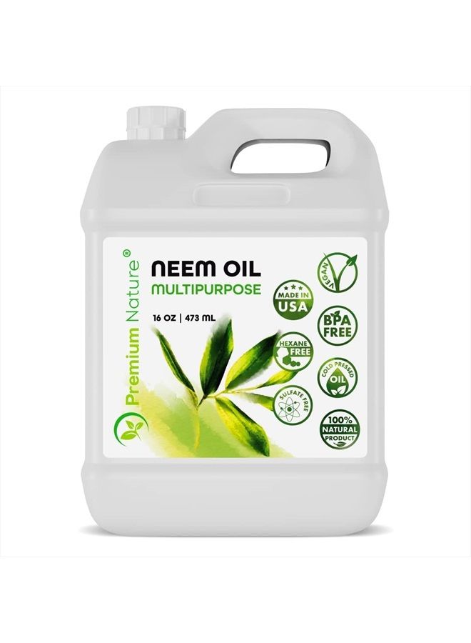 Premium Nature زيت النيم للنباتات للزراعة الداخلية والخارجية، زيت نيم نقي غير مكرر، عبوة إعادة تعبئة لرذاذ زيت النيم، رذاذ زيت النيم للنباتات الداخلية، كعكة النيم، زيت النيم العضوي للبشرة، زيت النيم للشعر، زيت النيم 16 أونصة - Image 1