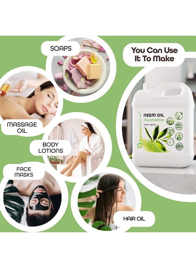 Premium Nature زيت النيم للنباتات للزراعة الداخلية والخارجية، زيت نيم نقي غير مكرر، عبوة إعادة تعبئة لرذاذ زيت النيم، رذاذ زيت النيم للنباتات الداخلية، كعكة النيم، زيت النيم العضوي للبشرة، زيت النيم للشعر، زيت النيم 16 أونصة - Image 4