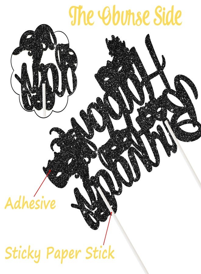 umoni Masquerade Mask Happy Birthday Cake Topper Black Glitter Mask Birthday Party Decorations Masquerade Mardi Gras Theme Cake Picks for Bachelorette Carnival Dancing Party Supplies - Image 4