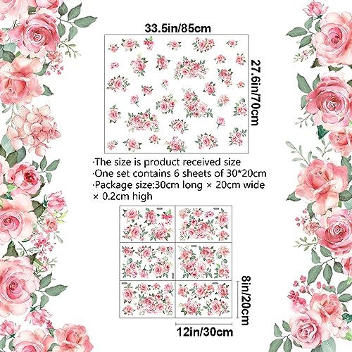 DRWSSR Pink Flowers & Green Leaves Wall Decals - Removable Peel & Stick Garden Floral Wall Stickers for Bedroom & Living Room - Image 2