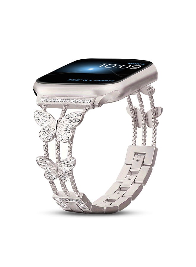 O Ozone Diamond Metal Watch Band For Apple Watch Series 10 9 8 7 6 5 4 SE, 38/40/41/42mm Bling Butterfly Bracelet Straps Girls- Starlight - Image 1