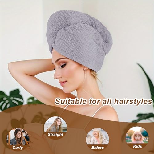 Kldnkig Microfiber Hair Towel Wrap, 3 Pack (Gray) Soft Hair Drying Towel,Shower Cap & Hair Accessories for Woman,Drying Hair Wrap Towels for Curly Hair Women Anti Frizz - Image 2