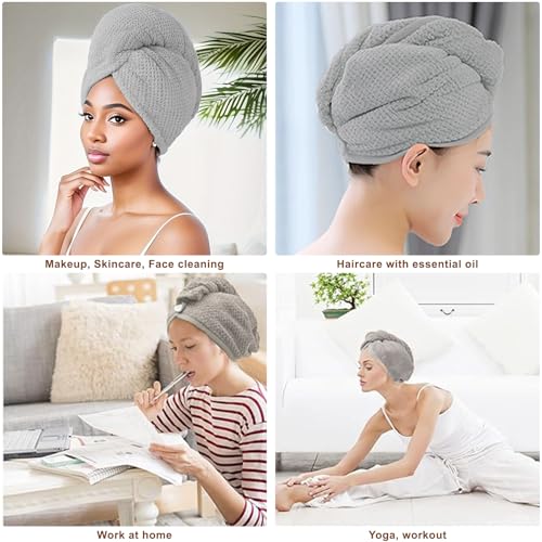 Kldnkig Microfiber Hair Towel Wrap, 3 Pack (Gray) Soft Hair Drying Towel,Shower Cap & Hair Accessories for Woman,Drying Hair Wrap Towels for Curly Hair Women Anti Frizz - Image 5