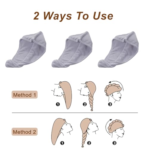Kldnkig Microfiber Hair Towel Wrap, 3 Pack (Gray) Soft Hair Drying Towel,Shower Cap & Hair Accessories for Woman,Drying Hair Wrap Towels for Curly Hair Women Anti Frizz - Image 4