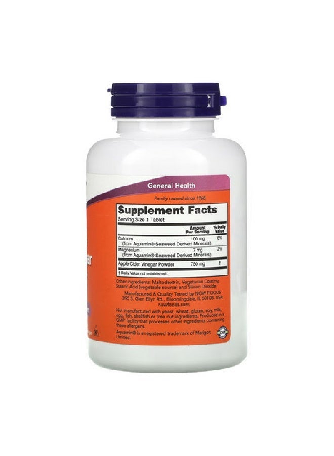 Now Foods Apple Cider Vinegar 750 mg 180 tabs - Image 2