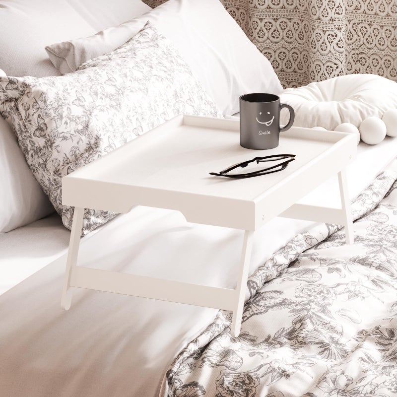 Fibogollo 2 Pack Bamboo Bed Tray Table with Folding Legs,Breakfast Trays,Serving Tray for Food and Snack,Laptop Trays for Working(White) - Image 2