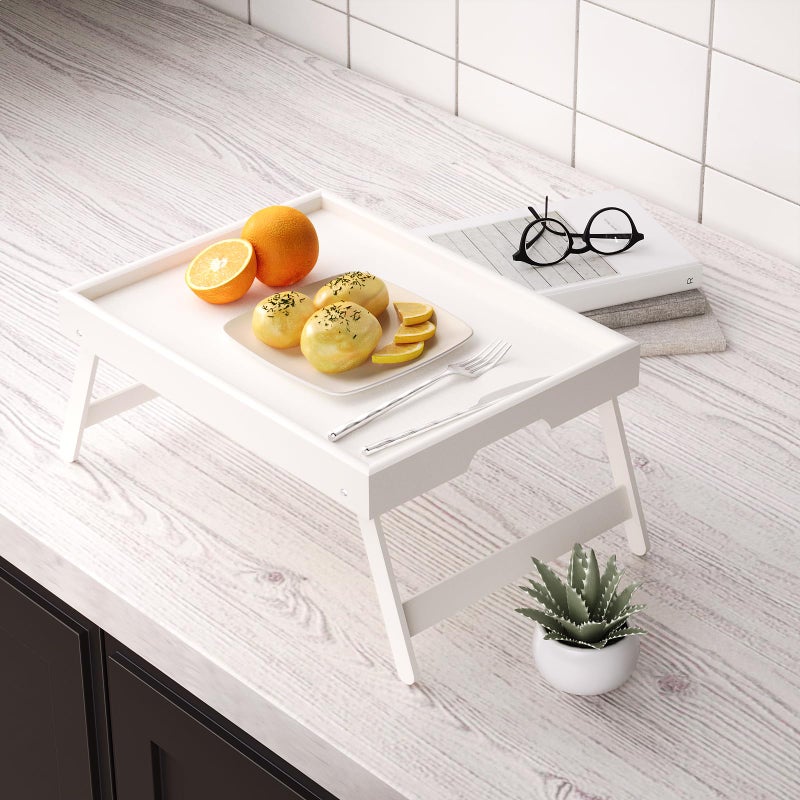 Fibogollo 2 Pack Bamboo Bed Tray Table with Folding Legs,Breakfast Trays,Serving Tray for Food and Snack,Laptop Trays for Working(White) - Image 4