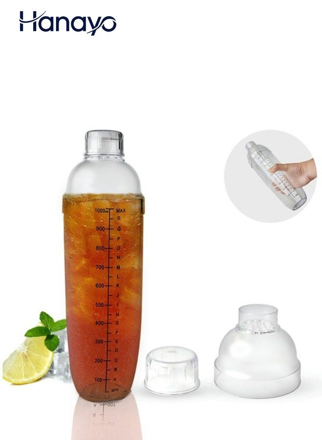Hanayo Coffee Transparent Shaker 1000ML Cocktail Shaker Cup with Scale Plastic Cocktail Shaker Hand Drink Mixer Tea Shaker Cup for Home Bar Multifunctional Tool(Clear) - Image 1
