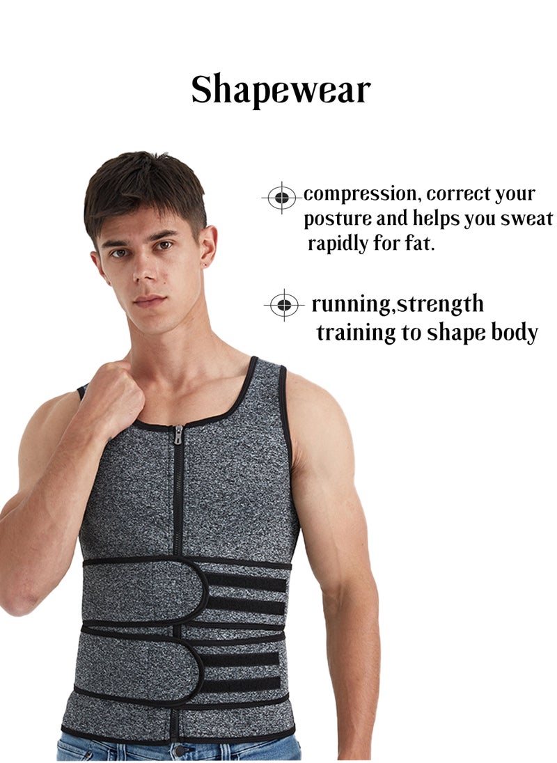 Ocean Men's gray waist training vest, zippered vest, slim fit sportswear, zippered short sleeved slim fit vest, double sweatband, slim fit sportswear, grey 1 piece,( XL)  - Image 1