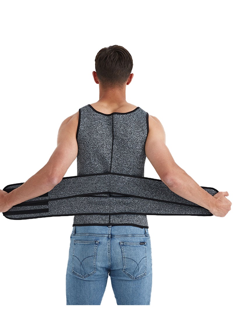 Ocean Men's gray waist training vest, zippered vest, slim fit sportswear, zippered short sleeved slim fit vest, double sweatband, slim fit sportswear, grey 1 piece,( XL)  - Image 4