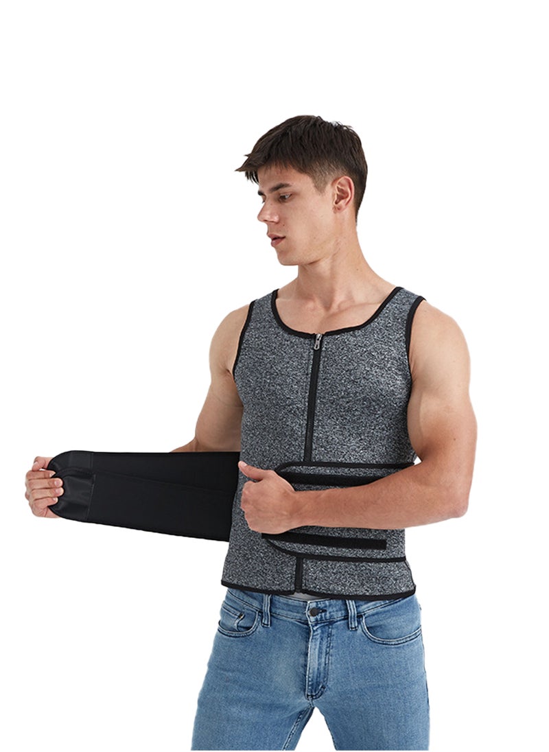 Ocean Men's gray waist training vest, zippered vest, slim fit sportswear, zippered short sleeved slim fit vest, double sweatband, slim fit sportswear, grey 1 piece,( XL)  - Image 3