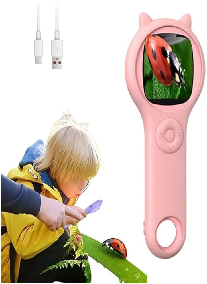Generic Children's handheld outdoor microscope, portable handheld magnifying glass, 2-inch IPS screen, Educational Science Toys (pink)  - Image 1