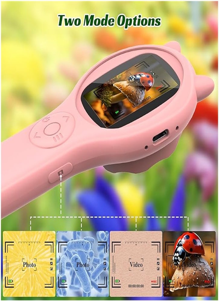 Generic Children's handheld outdoor microscope, portable handheld magnifying glass, 2-inch IPS screen, Educational Science Toys (pink)  - Image 5