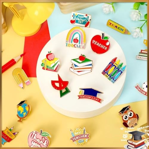 DTOFOOT 36 PCS Teacher Enamel Brooch for Hats Teacher Appreciation Label Badges Last Day of School DIY Brooch Pins for Teacher Student Clothes Bags Backpack Back to School Jewelry Decoration - Image 4
