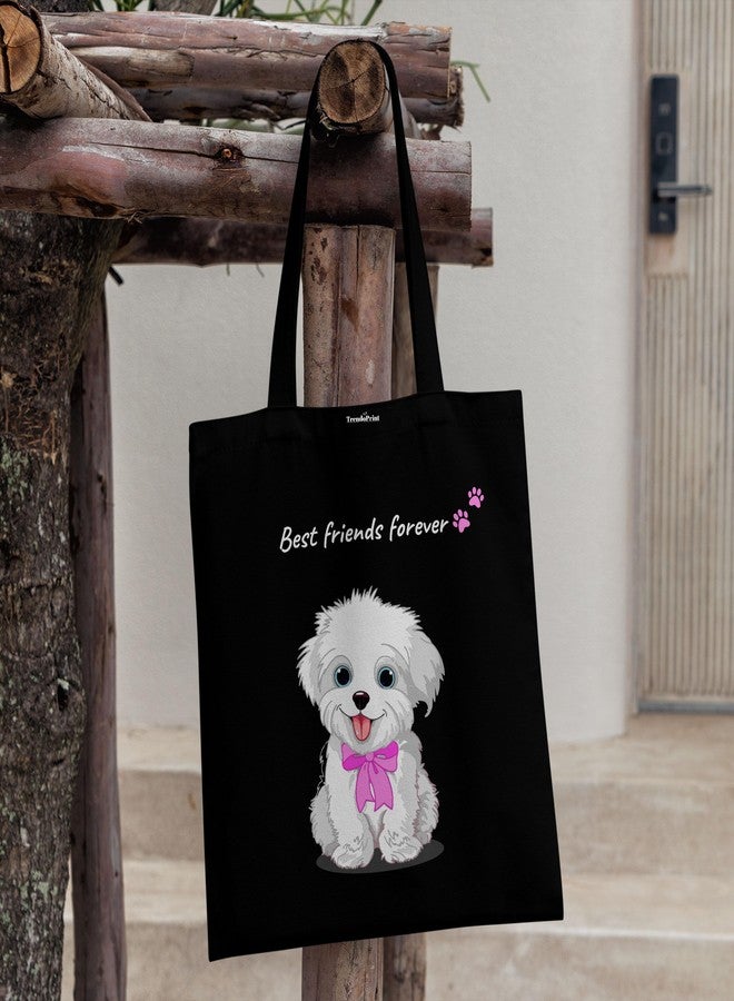 TrendoPrint حقيبة تسوق سوداء مطبوعة صديقة للبيئة من تريندوبرينت، مقاس 14 × 16 بوصة، مع حقيبة مكياج، مناسبة للجامعة والتسوق والسفر (TB21) - Image 4