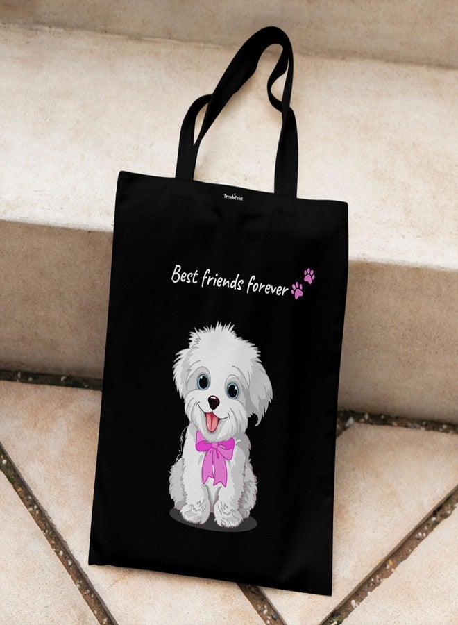 TrendoPrint حقيبة تسوق سوداء مطبوعة صديقة للبيئة من تريندوبرينت، مقاس 14 × 16 بوصة، مع حقيبة مكياج، مناسبة للجامعة والتسوق والسفر (TB21) - Image 2