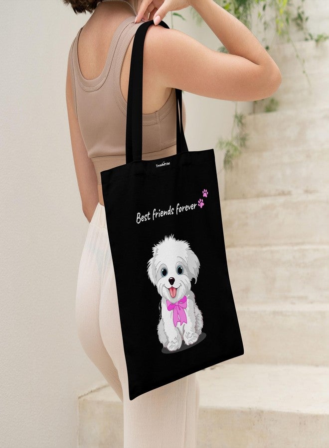 TrendoPrint حقيبة تسوق سوداء مطبوعة صديقة للبيئة من تريندوبرينت، مقاس 14 × 16 بوصة، مع حقيبة مكياج، مناسبة للجامعة والتسوق والسفر (TB21) - Image 5