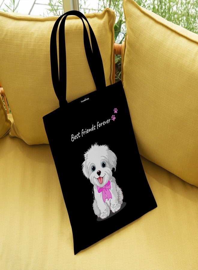 TrendoPrint حقيبة تسوق سوداء مطبوعة صديقة للبيئة من تريندوبرينت، مقاس 14 × 16 بوصة، مع حقيبة مكياج، مناسبة للجامعة والتسوق والسفر (TB21) - Image 3