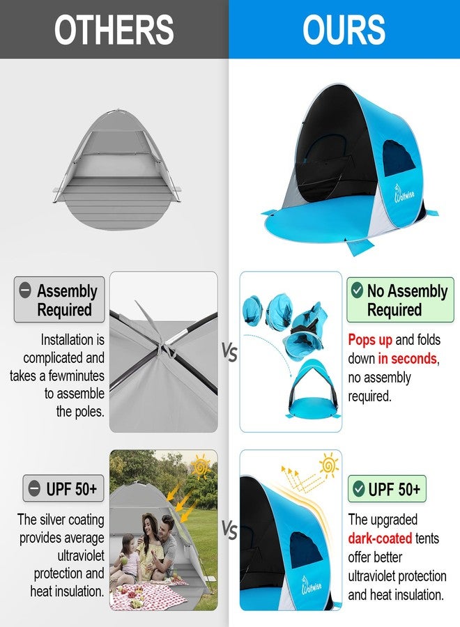 WolfWise UPF 50+ Easy Pop Up 3-4 Person Beach Tent Sport Umbrella Instant Sun Shelter Tent Sun Shade Canopy, Dark Shelter-Blue - Image 2
