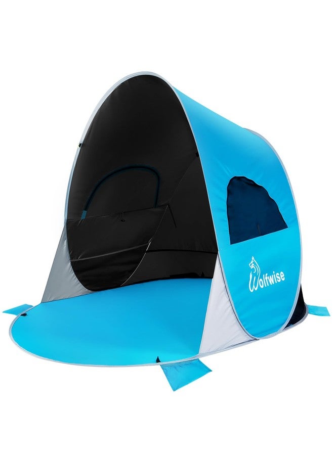 WolfWise UPF 50+ Easy Pop Up 3-4 Person Beach Tent Sport Umbrella Instant Sun Shelter Tent Sun Shade Canopy, Dark Shelter-Blue - Image 1