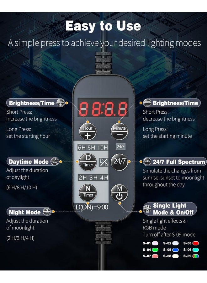 Pawfly 21W Aquarium Led Light For 18" To 24" Tanks 24/7 Extendable Fish Tank Light With Full Spectrum Ip68 Waterproof Light With D/N Mode Single Color Effects Timer And Adjustable Brightness  - Image 5