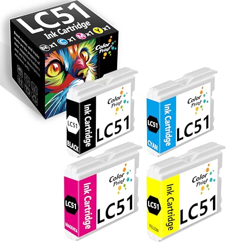 Color Print خراطيش حبر بديلة متوافقة LC51 للطباعة الملونة لخراطيش حبر Brother LC51CL LC51BK LC51C LC51M LC51Y لطابعات MFC-665CW MFC-885CW MFC-230C MFC-240C MFC-465CN MFC-5860CN DCP 130C 357C (BCMY، 4 عبوات) - Image 1