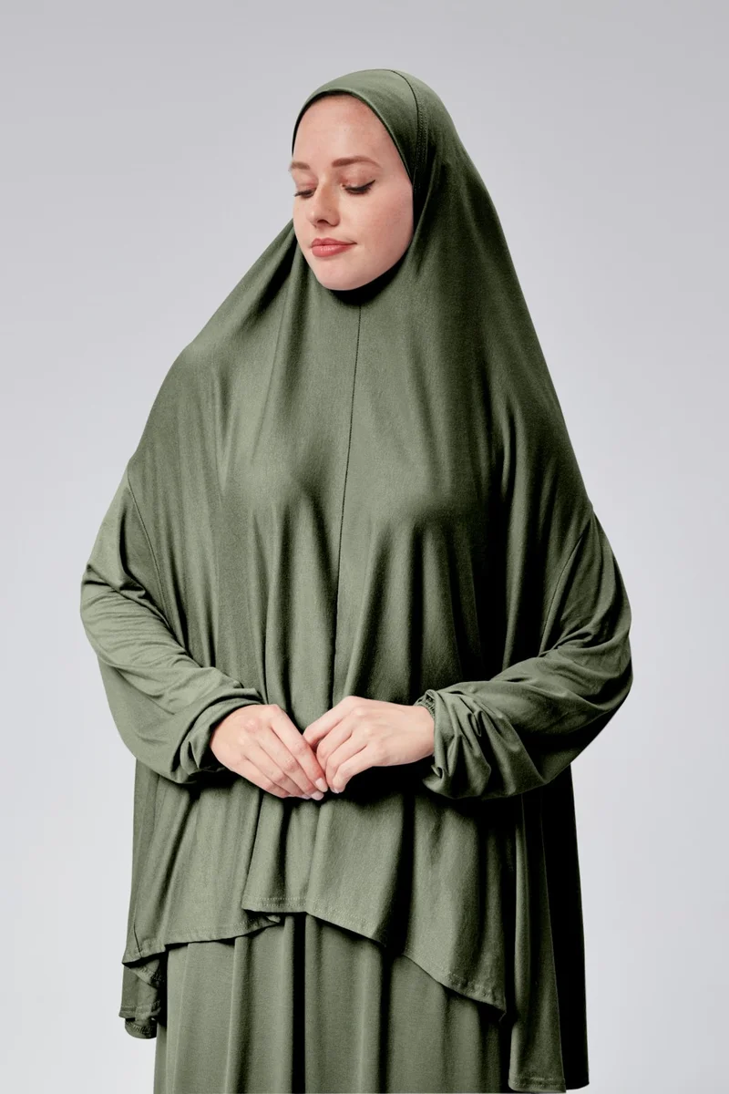 Sonbahar Moda Autumn Fashion Women Two Piece Prayer Dress Headscarf Organic Cotton Elastic Sleeve Non-Slip Combed Cotton Skirt Hijab