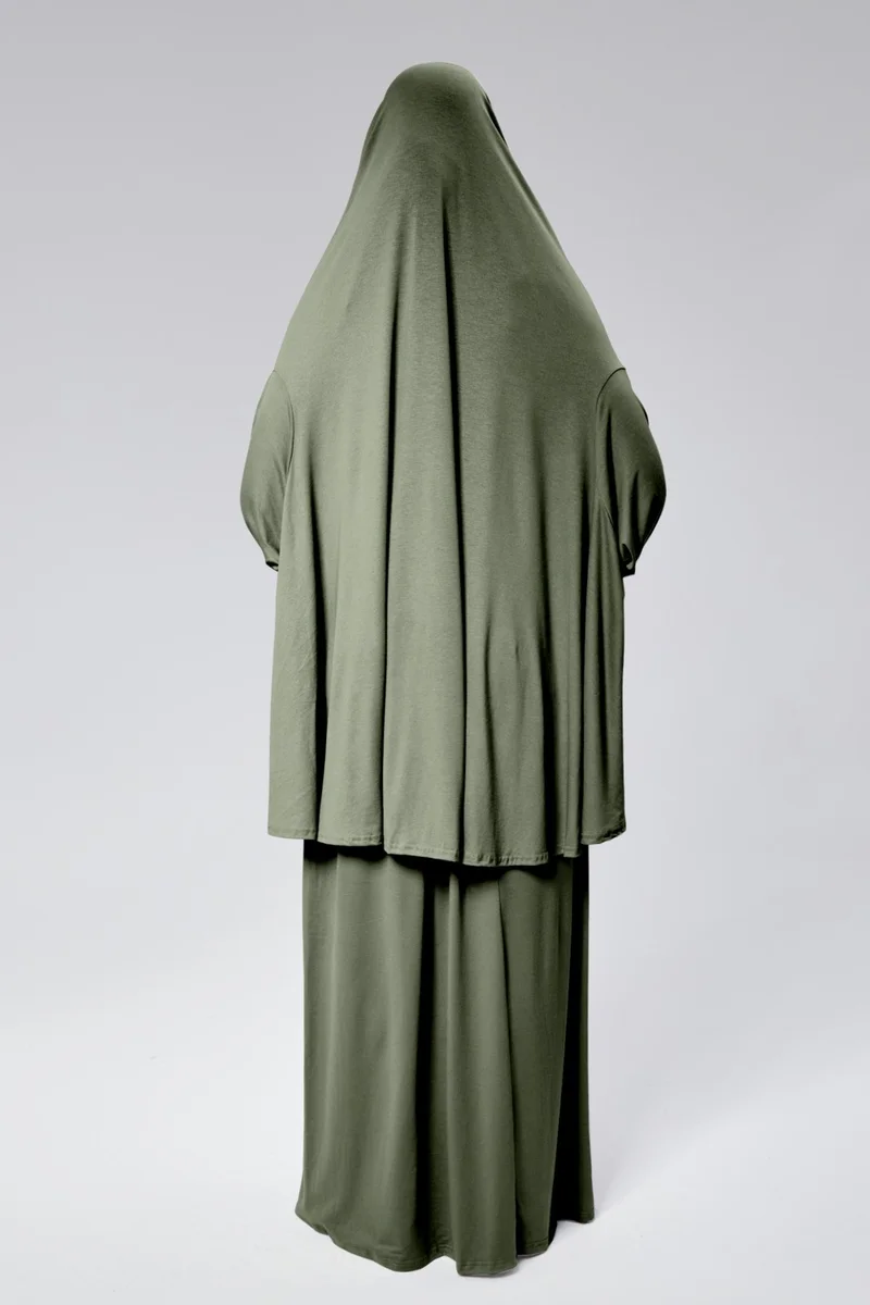 Sonbahar Moda Autumn Fashion Women Two Piece Prayer Dress Headscarf Organic Cotton Elastic Sleeve Non-Slip Combed Cotton Skirt Hijab