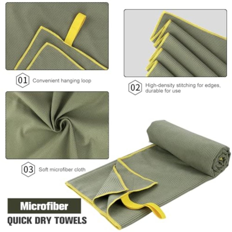 2 Pack Quick Dry Towels 40x80cm and 76x152cm Microfiber Fast Dry Gym Towels for Men Women, Lightweight Sports Towels with Carry Bag for Travel, Swimming, Camping, Beach and Backpacking, Army Green - Image 4