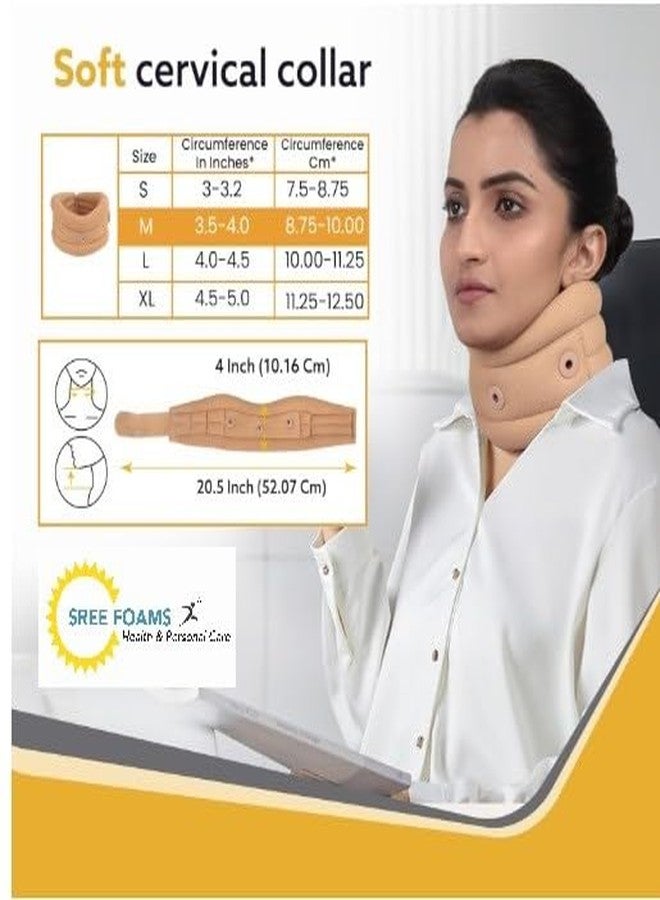 SREE FOAMS طوق عنقي مع دعامة للذقن، دعامة للرقبة لعلاج التهاب الفقرات، دعامة رقبة قابلة للتعديل، جهاز شد الرقبة قابل للنفخ، بيج (متوسط) - Image 4