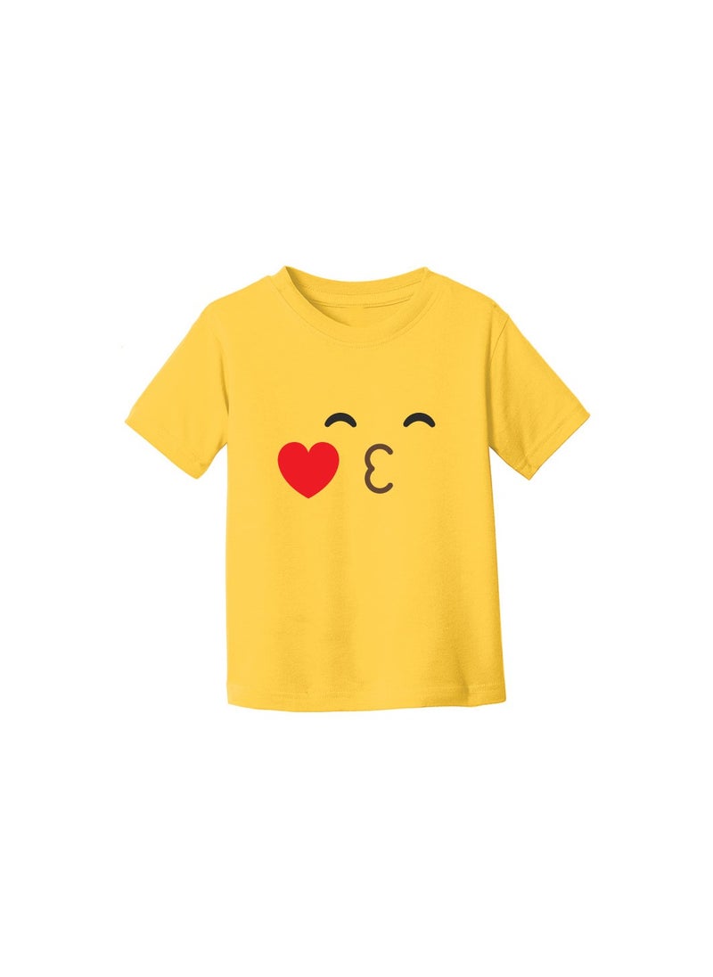 PRINTSHOP4ME - Yellow Smiley Face T-Shirt for Kids - Kids Unisex Round Neck Short Sleeve Cotton T-Shirt - Soft and Comfortable Tshirt - Perfect Emoji Outfit - Image 1