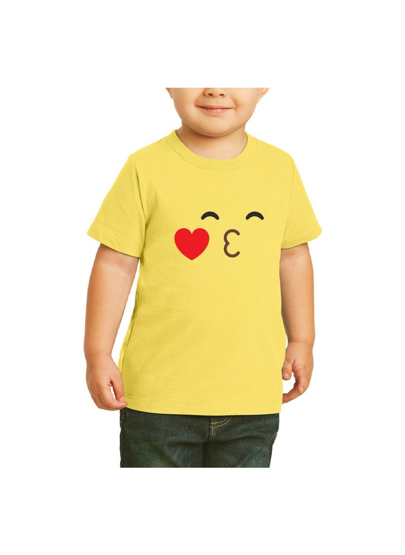 PRINTSHOP4ME - Yellow Smiley Face T-Shirt for Kids - Kids Unisex Round Neck Short Sleeve Cotton T-Shirt - Soft and Comfortable Tshirt - Perfect Emoji Outfit - Image 1