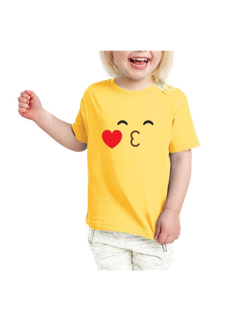 PRINTSHOP4ME - Yellow Smiley Face T-Shirt for Kids - Kids Unisex Round Neck Short Sleeve Cotton T-Shirt - Soft and Comfortable Tshirt - Perfect Emoji Outfit - Image 1