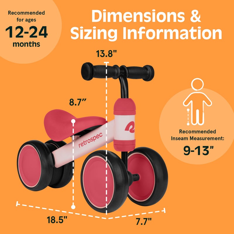 Retrospec Cricket Baby Balance Bike, 4-Wheel Ride-On Toy for Ages 12-24 Months â€“ First Bike & Toddler Bike for 1 Year Old Boys & Girls, First Birthday Gift - Image 4