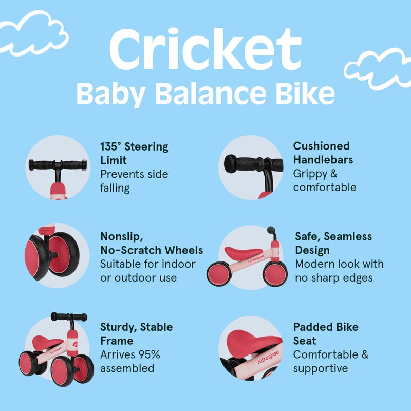 Retrospec Cricket Baby Balance Bike, 4-Wheel Ride-On Toy for Ages 12-24 Months â€“ First Bike & Toddler Bike for 1 Year Old Boys & Girls, First Birthday Gift - Image 3
