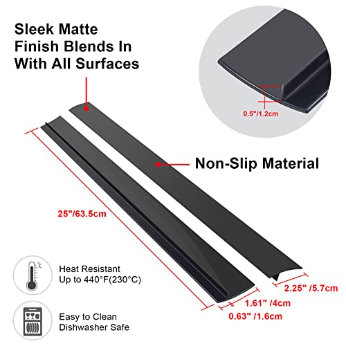 SameTech Silicone Stove Counter Gap Cover (2 Pack, 25in, Black), Non-Adhesive Heat Resistant Kitchen Stove Gap Filler, Easy Clean Silicone Gap Guard Seals Spills Between Counter & Stove - Image 2