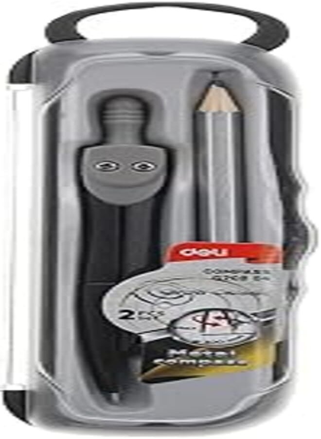 Deli Deli eg20804 metal geometric compass with pencil - black and grey 