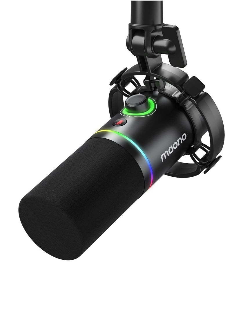 ماونو - ميكروفون بودكاست ديناميكي MAONO PD200X XLR/USB لتسجيل الكمبيوتر الشخصي، والبودكاست، والألعاب، والتعليق الصوتي، معدني مع زر كتم الصوت برمجيًا، ومقبس سماعة رأس، ومقبض كسب، وتحكم أحادي الاتجاه في المستوى، أسود - Image 1