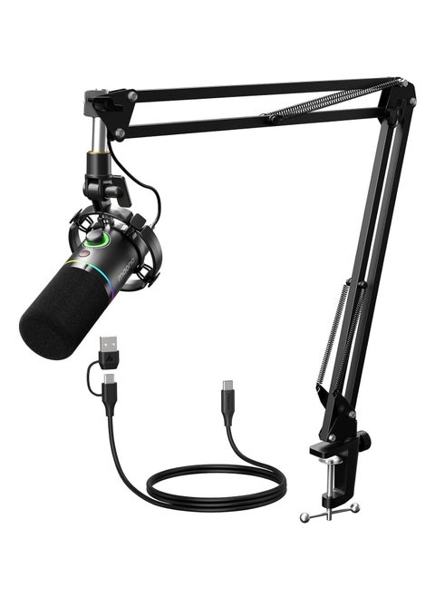 ميكروفون بودكاست ديناميكي MAONO PD200X XLR/USB لتسجيل الكمبيوتر الشخصي، والبودكاست، والألعاب، والتعليق الصوتي، معدني مع زر كتم الصوت برمجيًا، ومقبس سماعة رأس، ومقبض كسب، وتحكم أحادي الاتجاه في المستوى، أسود