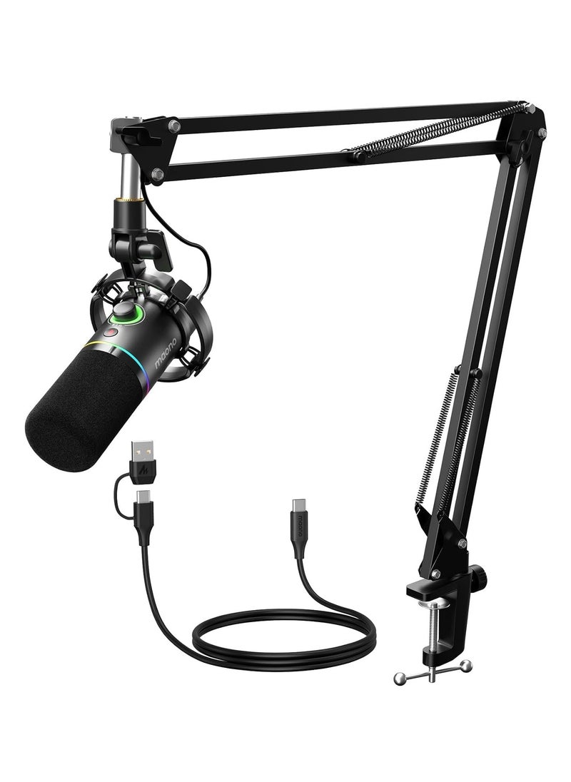 ماونو - ميكروفون بودكاست ديناميكي MAONO PD200X XLR/USB لتسجيل الكمبيوتر الشخصي، والبودكاست، والألعاب، والتعليق الصوتي، معدني مع زر كتم الصوت برمجيًا، ومقبس سماعة رأس، ومقبض كسب، وتحكم أحادي الاتجاه في المستوى، أسود - Image 1