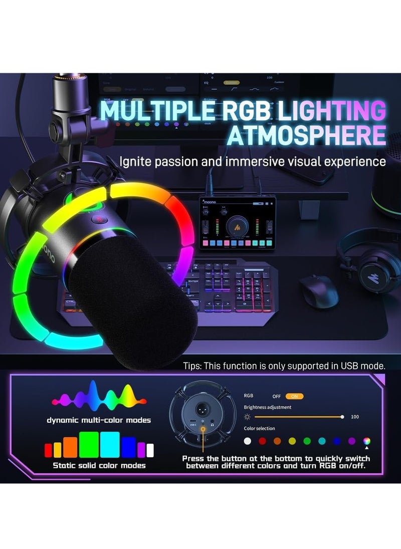 ماونو - ميكروفون بودكاست ديناميكي MAONO PD200X XLR/USB لتسجيل الكمبيوتر الشخصي، والبودكاست، والألعاب، والتعليق الصوتي، معدني مع زر كتم الصوت برمجيًا، ومقبس سماعة رأس، ومقبض كسب، وتحكم أحادي الاتجاه في المستوى، أسود - Image 1