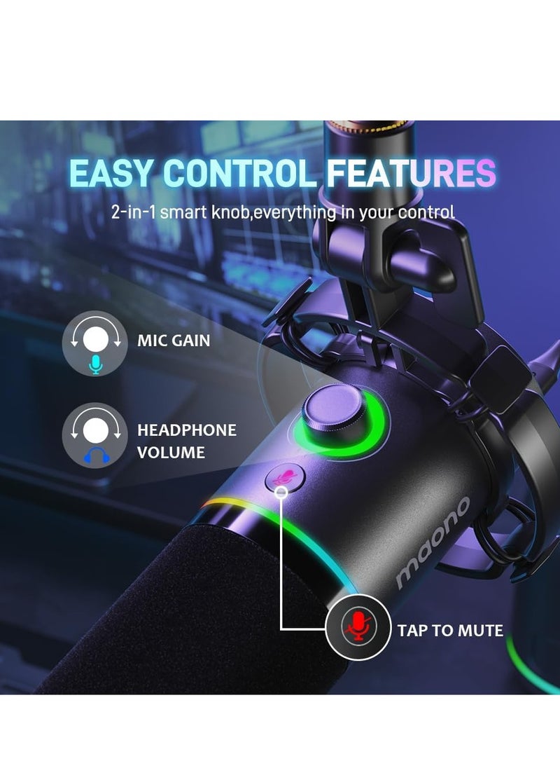 ماونو - ميكروفون بودكاست ديناميكي MAONO PD200X XLR/USB لتسجيل الكمبيوتر الشخصي، والبودكاست، والألعاب، والتعليق الصوتي، معدني مع زر كتم الصوت برمجيًا، ومقبس سماعة رأس، ومقبض كسب، وتحكم أحادي الاتجاه في المستوى، أسود - Image 1
