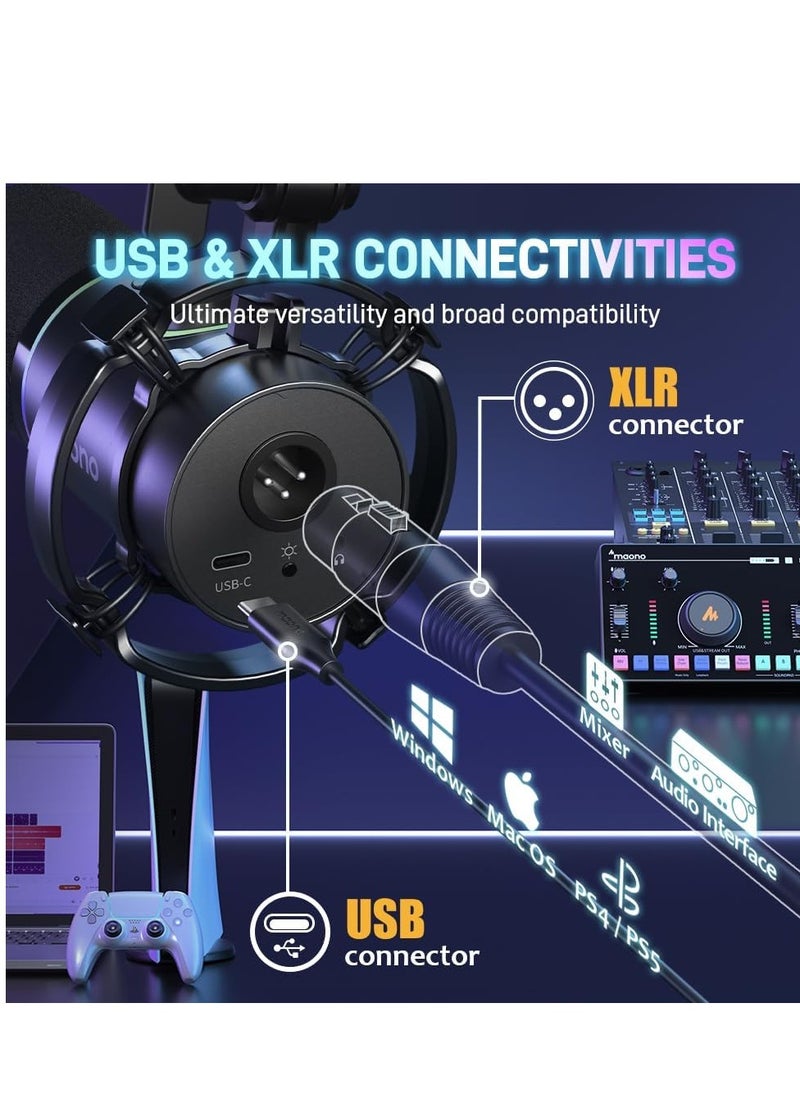 ماونو - ميكروفون بودكاست ديناميكي MAONO PD200X XLR/USB لتسجيل الكمبيوتر الشخصي، والبودكاست، والألعاب، والتعليق الصوتي، معدني مع زر كتم الصوت برمجيًا، ومقبس سماعة رأس، ومقبض كسب، وتحكم أحادي الاتجاه في المستوى، أسود - Image 1