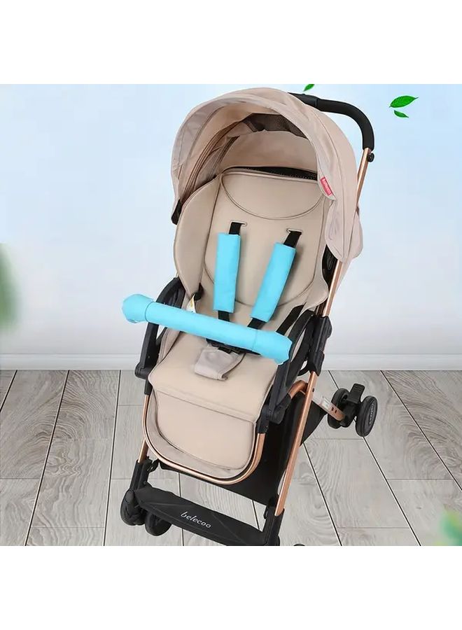Blue 3 Piece Baby Stroller Front Armrest Protective Cover and Shoulder Guard Accessories Set - Image 2