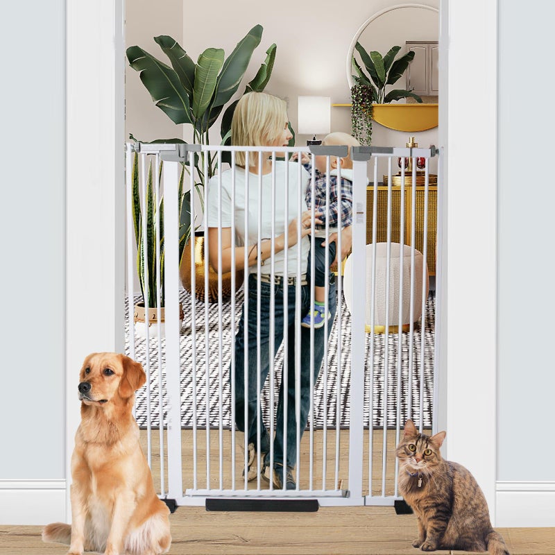 SHYUJAJIE 51.18 Inch Extra Tall Pet Gate, 29.5-43" Adjustable Wide Auto Close Dog Gates, Pressure Mounted Walk Through Tall Cat Gate for Doorways,Hallway,Stairsï¼ˆWhiteï¼‰ - Image 1