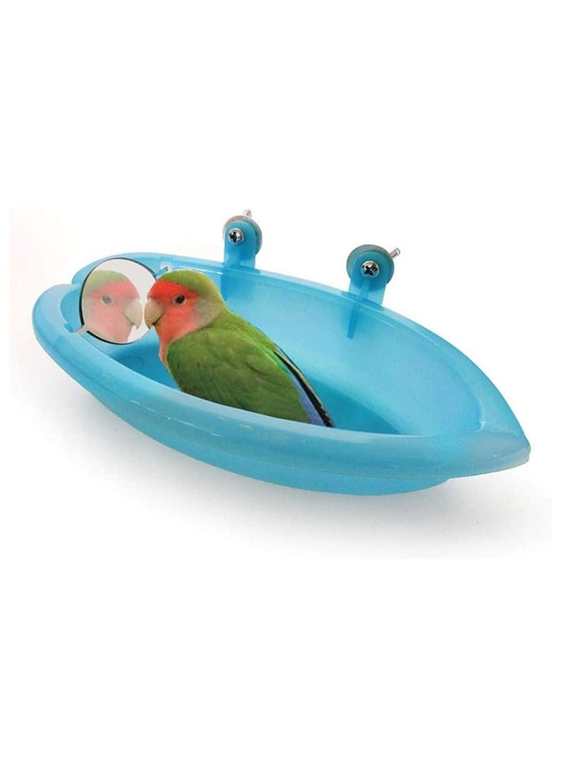 SYOSI Bird Bath with Mirror Toy for Pet Small Medium Parrot Budgie Parakeet Cockatiel Conure Lovebird Finch Canary African Grey Cockatoo Cage Shower Bathing Tub Food Feeder Bowl - Image 1