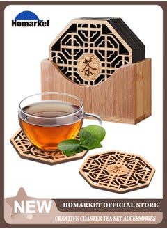 HomarKet 6 Pack Tea Coaster, Bamboo Coaster Anti-scalding Insulation Pad Bamboo Desk Pad Beverage Coaster Carved Wooden DrinkCoaster for Home Office  - Image 1