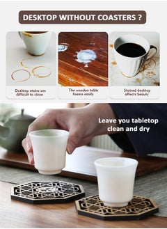 HomarKet 6 Pack Tea Coaster, Bamboo Coaster Anti-scalding Insulation Pad Bamboo Desk Pad Beverage Coaster Carved Wooden DrinkCoaster for Home Office  - Image 5