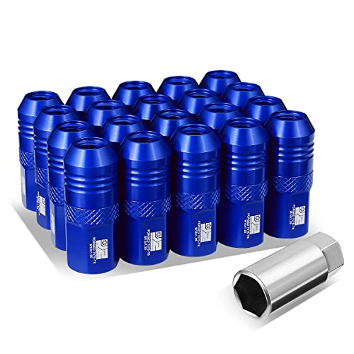 J2 Engineering J2-LN-T7-040-125-BL M12 x 1.25 T6-7075 Aluminum 50mm Open End Lug Nuts w/Deep Drive Extension Adapter,Blue - Image 1